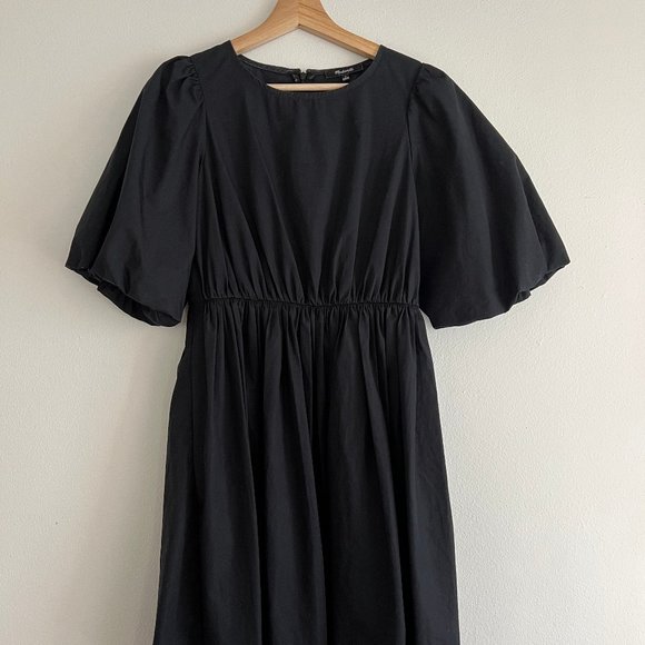 Madewell Poplin Crewneck Bubble-Sleeve Mini Dress w/ POCKETS - Black Size 2 - Picture 5 of 8